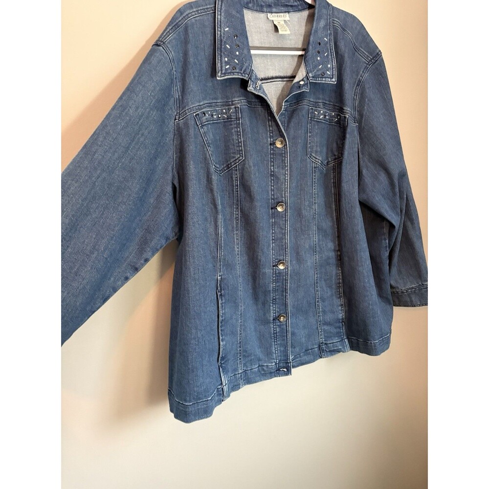 Catherines Denim Jacket Stretch Rhinestone Bling Jean Coat Casual Chic Artsy 4XL